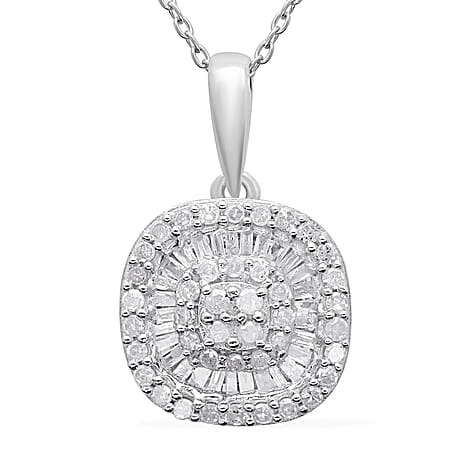 Diamond Pendant with Chain (Size 18) in Platinum Overlay Sterling Silver 0.54 Ct.