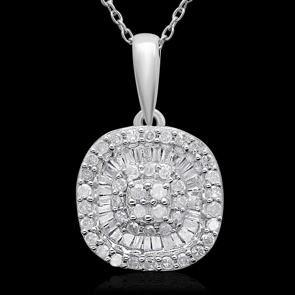 Diamond Pendant with Chain (Size 18) in Platinum Overlay Sterling Silver 0.54 Ct.