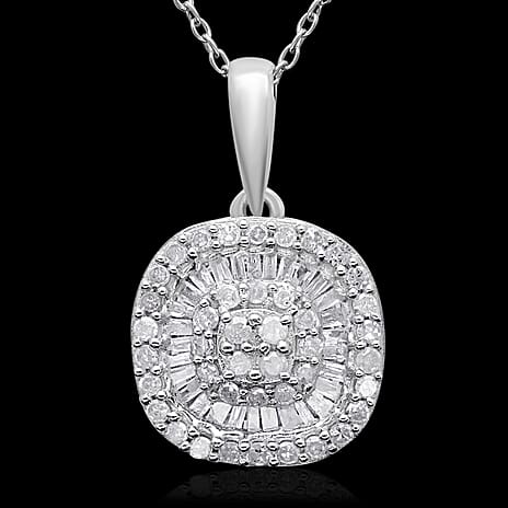 Diamond Pendant with Chain (Size 18) in Platinum Overlay Sterling Silver 0.54 Ct.