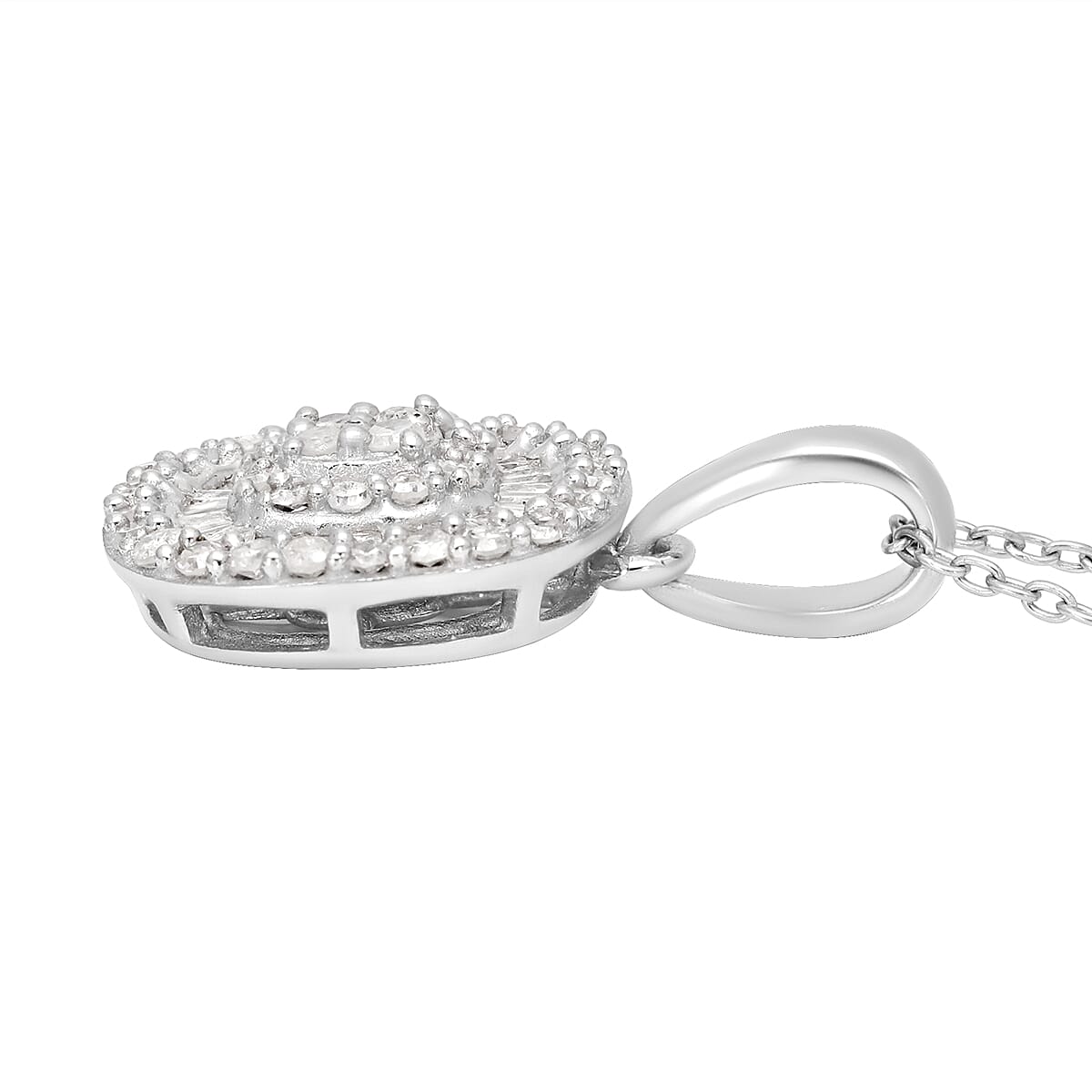 Diamond Pendant with Chain (Size 18) in Platinum Overlay Sterling Silver 0.54 Ct.