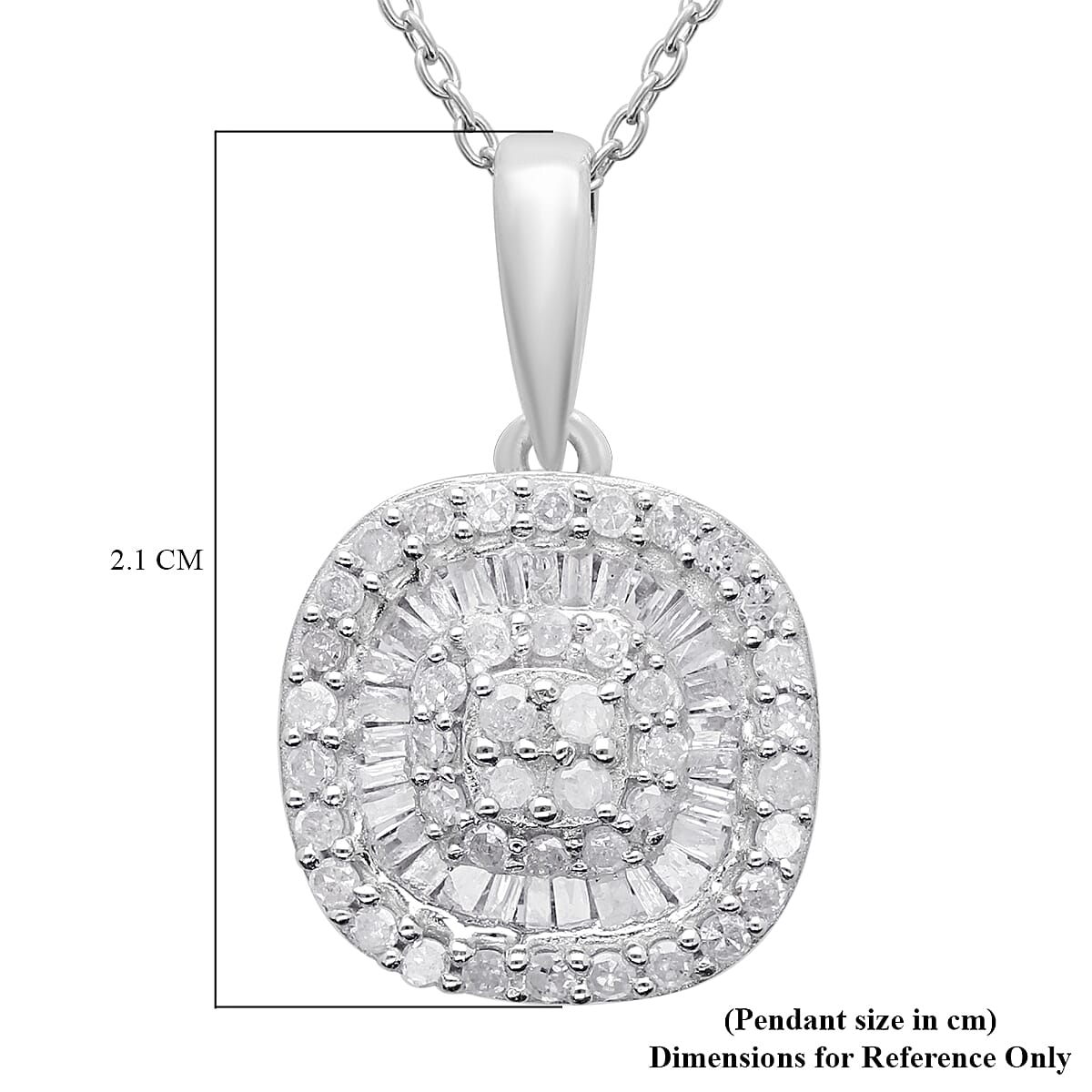 Diamond Pendant with Chain (Size 18) in Platinum Overlay Sterling Silver 0.54 Ct.
