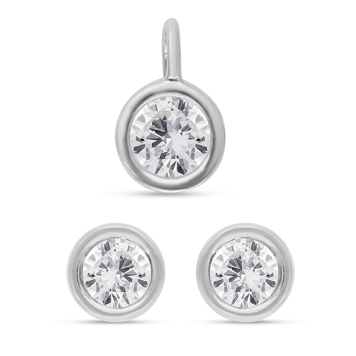 2 Piece Set - 9K White Gold SGL Certified Diamond (G-H/I3) Stud Earrings (with Push Back) and Pendant 0.36 Ct.