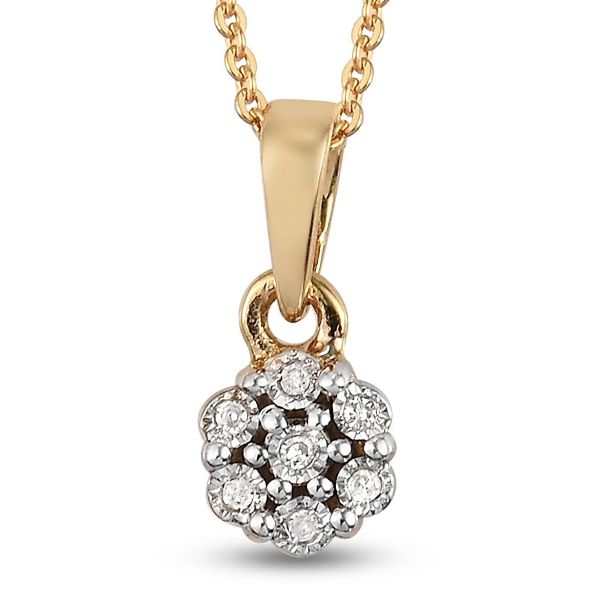 3 Piece Set - Diamond Ring, Pendant with Chain (Size 20) and Stud Earrings (with Push Back) in 14K Gold Overlay Sterling Silver 0.18 Ct, Silver Wt. 5.90 Gms