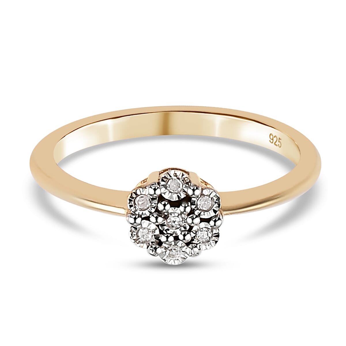 3 Piece Set - Diamond Ring, Pendant with Chain (Size 20) and Stud Earrings (with Push Back) in 14K Gold Overlay Sterling Silver 0.18 Ct, Silver Wt. 6.24 Gms