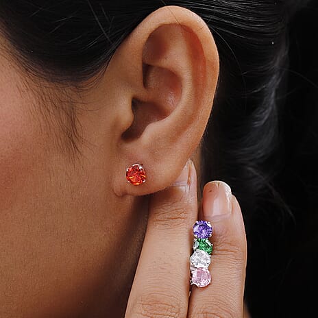 Set of 5 - Simulated Multi Diamond Stud Earrings (with Push Back) in Sterling Silver