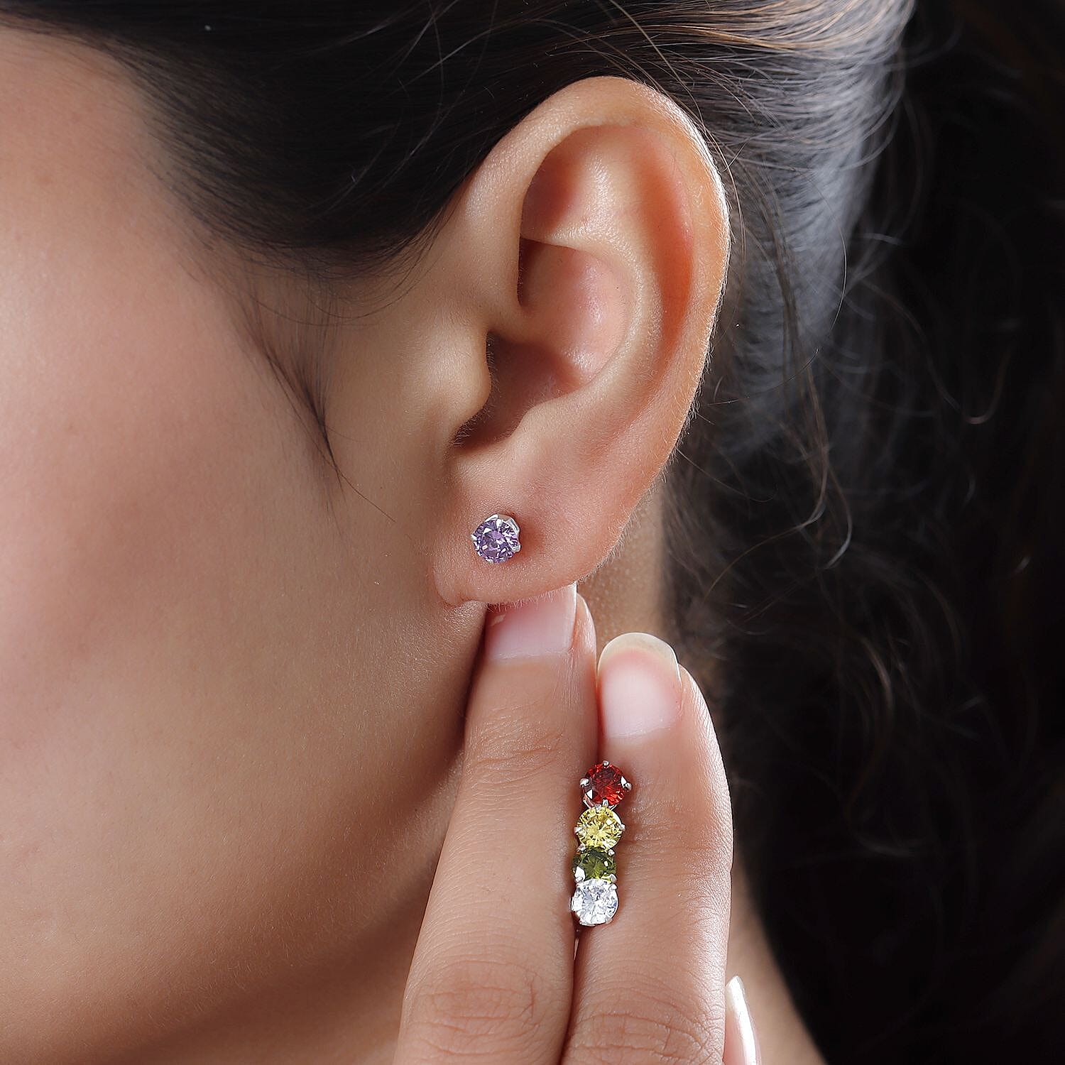 Set of 5 - ELANZA Simulated Multi Gemstone Stud Earrings in Sterling Silver