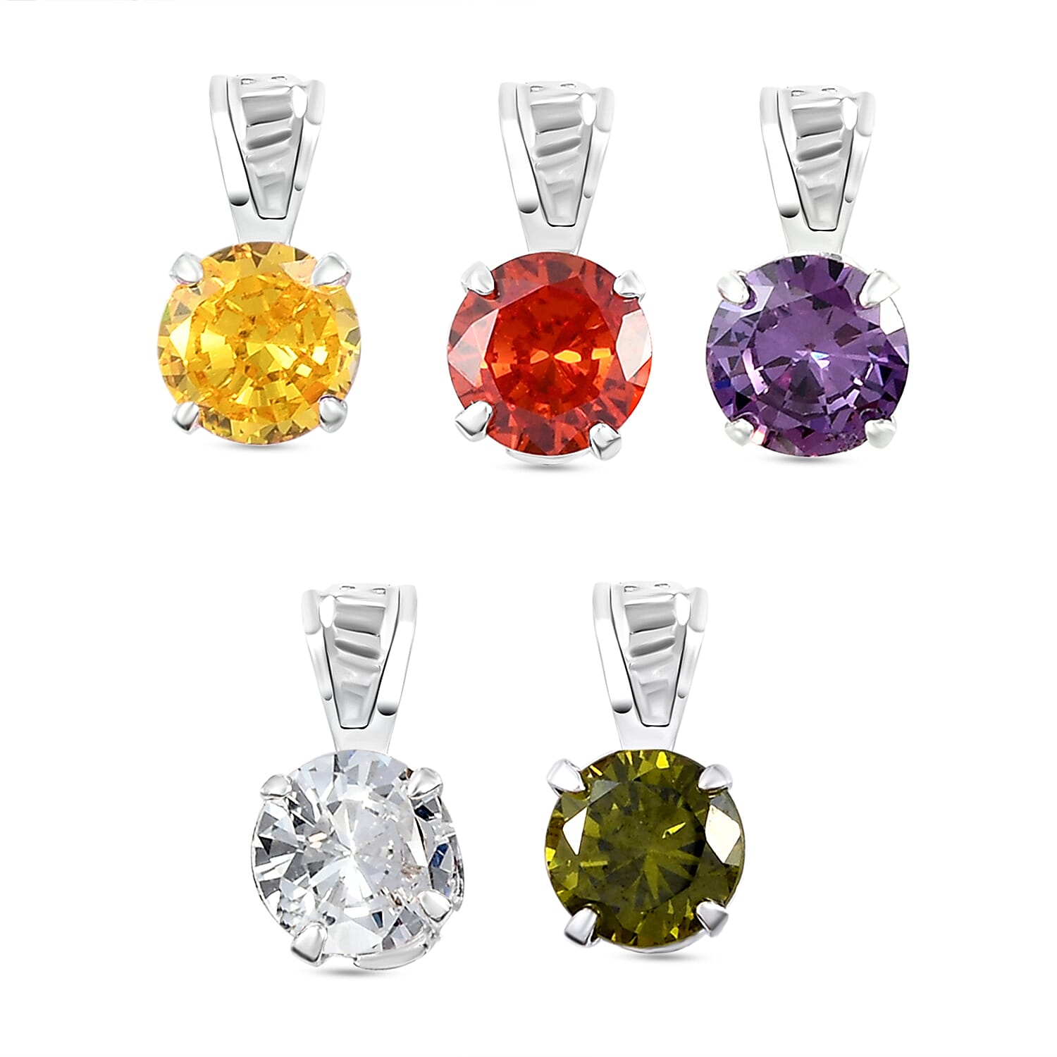 Set of 5 - ELANZA Simulated Multi Gemstone Pendant with Chain (Size 20) in Sterling Silver