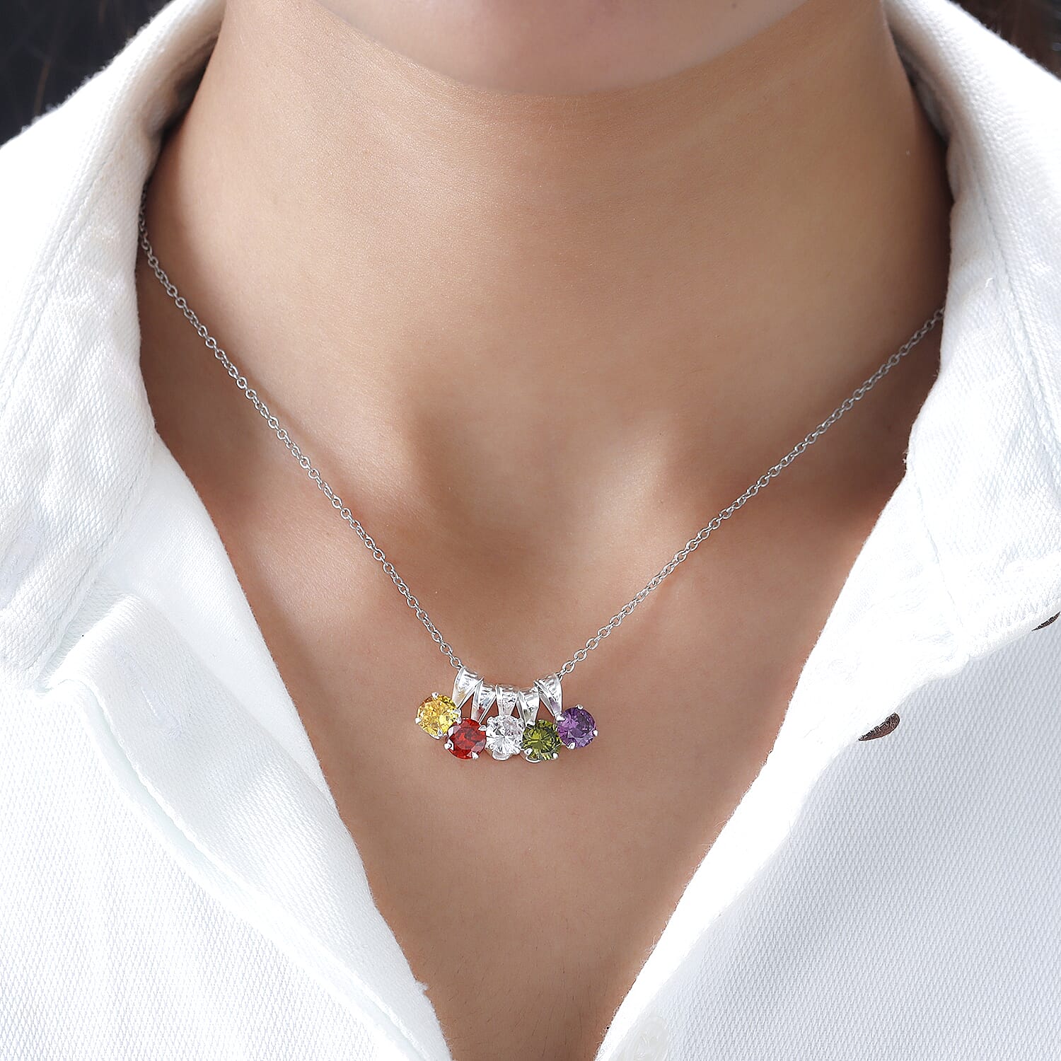 Set of 5 - ELANZA Simulated Multi Gemstone Pendant with Chain (Size 20) in Sterling Silver