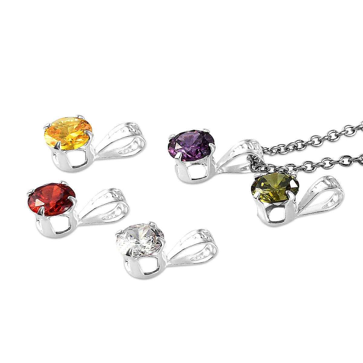 Set of 5 - ELANZA Simulated Multi Gemstone Pendant with Chain (Size 20) in Sterling Silver