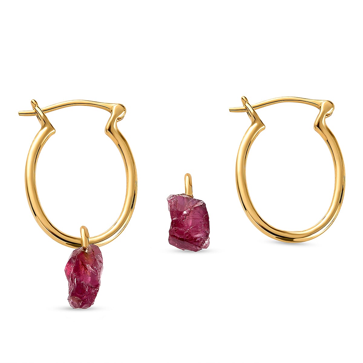 2 Piece Set - Rhodolite Garnet Pendant and Detachable Hoop Earrings with Clasp in 14K Gold Overlay Sterling Silver 12.36 Ct.