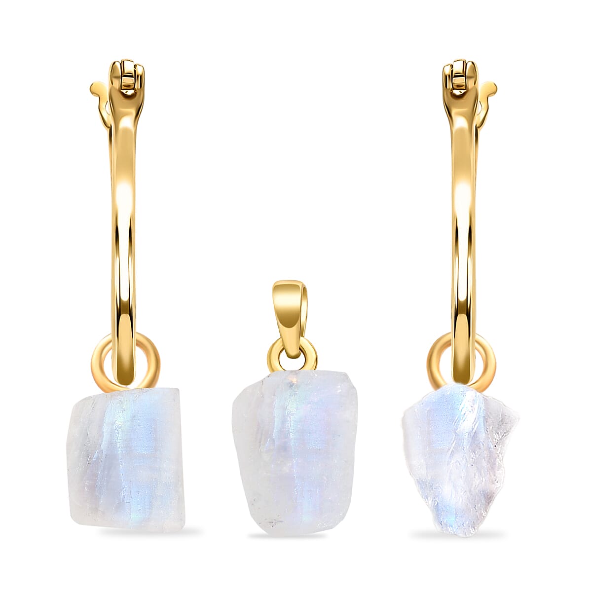 2 Piece Set - Rock Crystal Pendant and Detachable Hoop Earrings with Clasp in 14K Gold Overlay Sterling Silver 14.04 Ct.