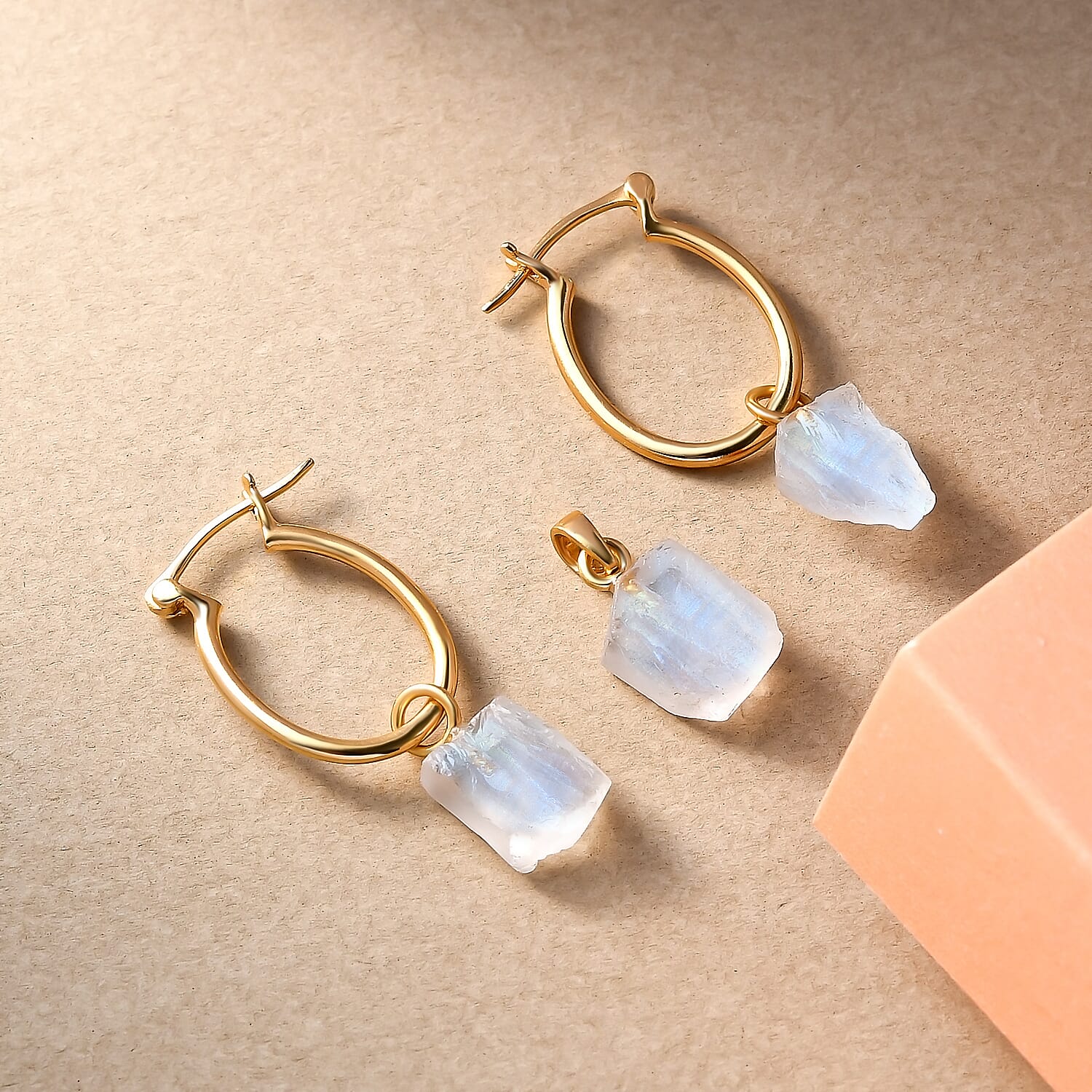 2 Piece Set - Rock Crystal Pendant and Detachable Hoop Earrings with Clasp in 14K Gold Overlay Sterling Silver 14.04 Ct.