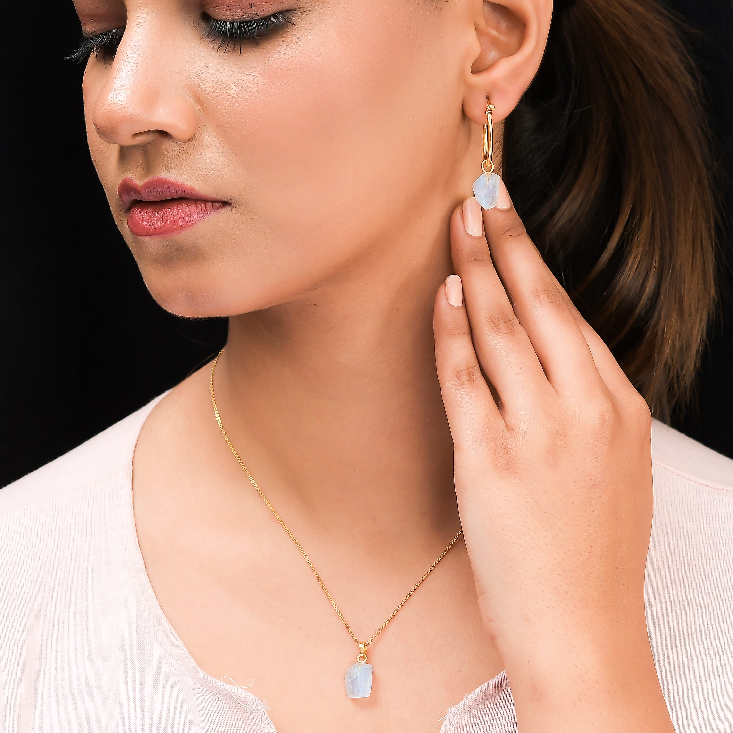 2 Piece Set - Rock Crystal Pendant and Detachable Hoop Earrings with Clasp in 14K Gold Overlay Sterling Silver 14.04 Ct.