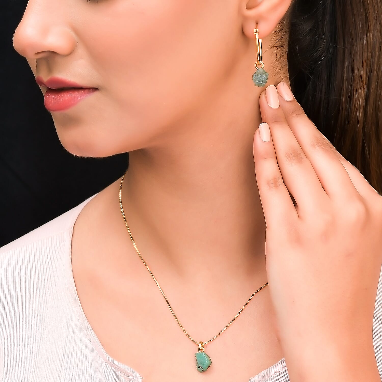 2 Piece Set - Socoto Emerald Pendant and Detachable Hoop Earrings with Clasp in 14K Gold Overlay Sterling Silver 15.16 Ct.