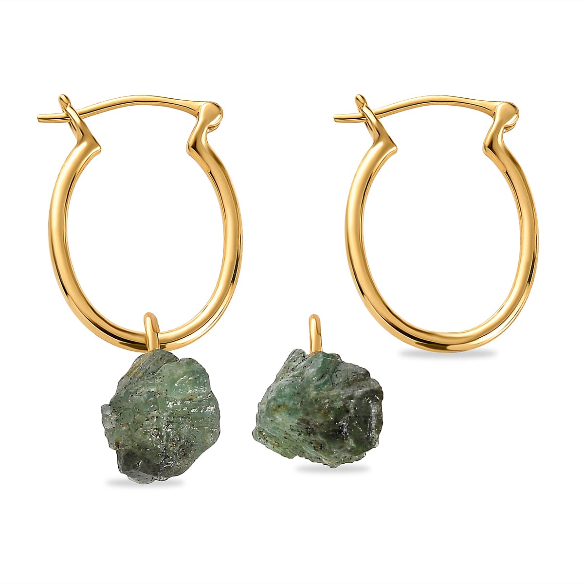 2 Piece Set - Socoto Emerald Pendant and Detachable Hoop Earrings with Clasp in 14K Gold Overlay Sterling Silver 15.16 Ct.