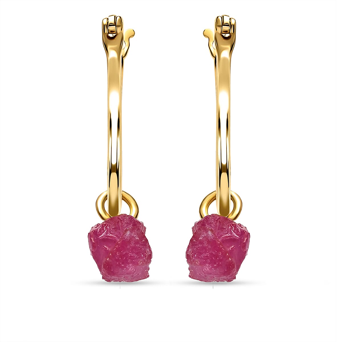 2 Piece Set - African Ruby (FF) Pendant and Detachable Hoop Earrings with Clasp in 14K Gold Overlay Sterling Silver 16.30 Ct.