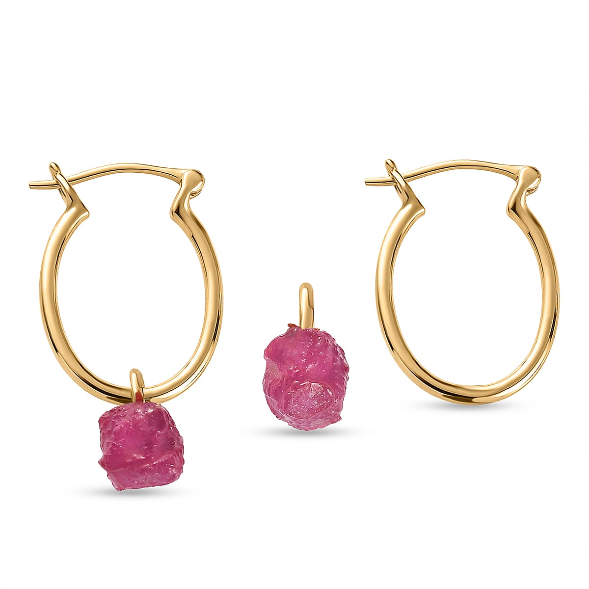 2 Piece Set - African Ruby (FF) Pendant and Detachable Hoop Earrings with Clasp in 14K Gold Overlay Sterling Silver 16.30 Ct.