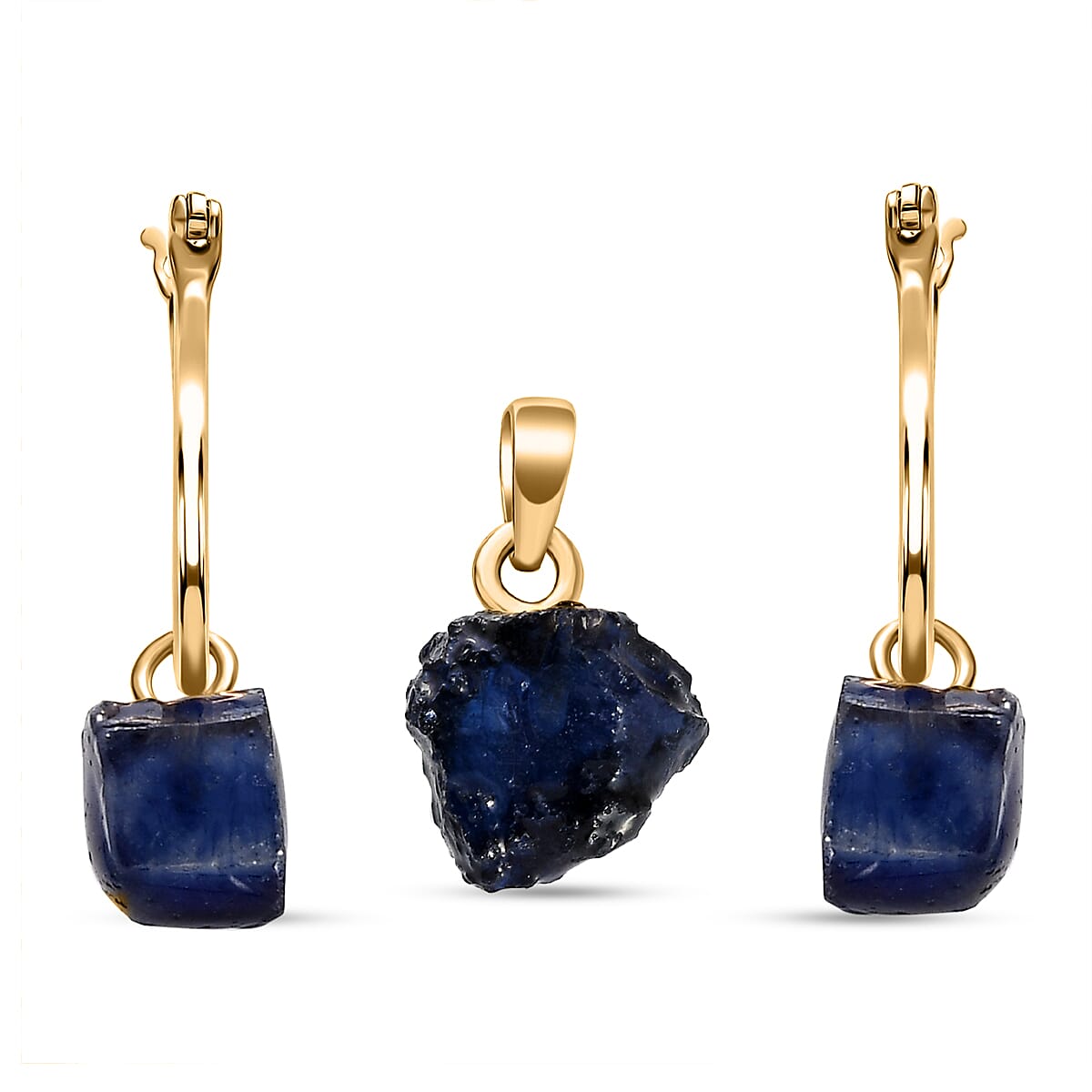 2 Piece Set - Masoala Sapphire (FF) Pendant and Detachable Hoop Earrings with Clasp in 14K Gold Overlay Sterling Silver 12.20 Ct.