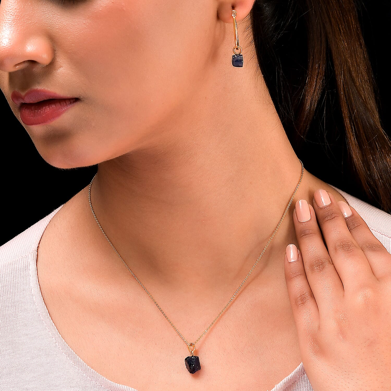 2 Piece Set - Masoala Sapphire (FF) Pendant and Detachable Hoop Earrings with Clasp in 14K Gold Overlay Sterling Silver 12.20 Ct.