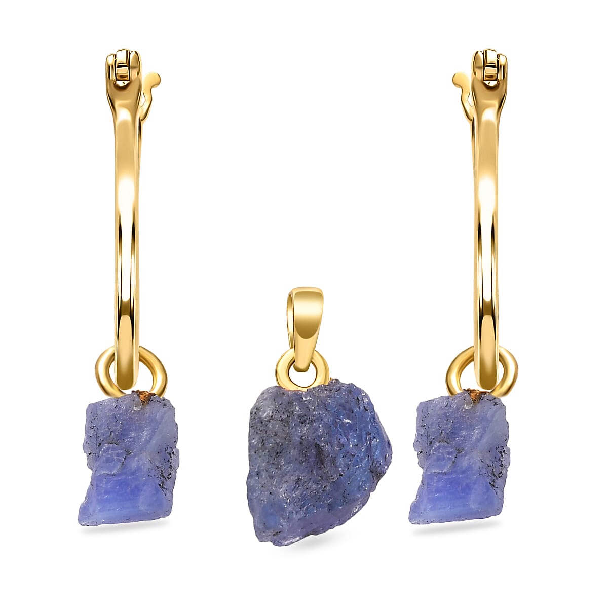 2 Piece Set - Tanzanite Pendant and Detachable Hoop Earrings with Clasp in 14K Gold Overlay Sterling Silver 12.04 Ct.