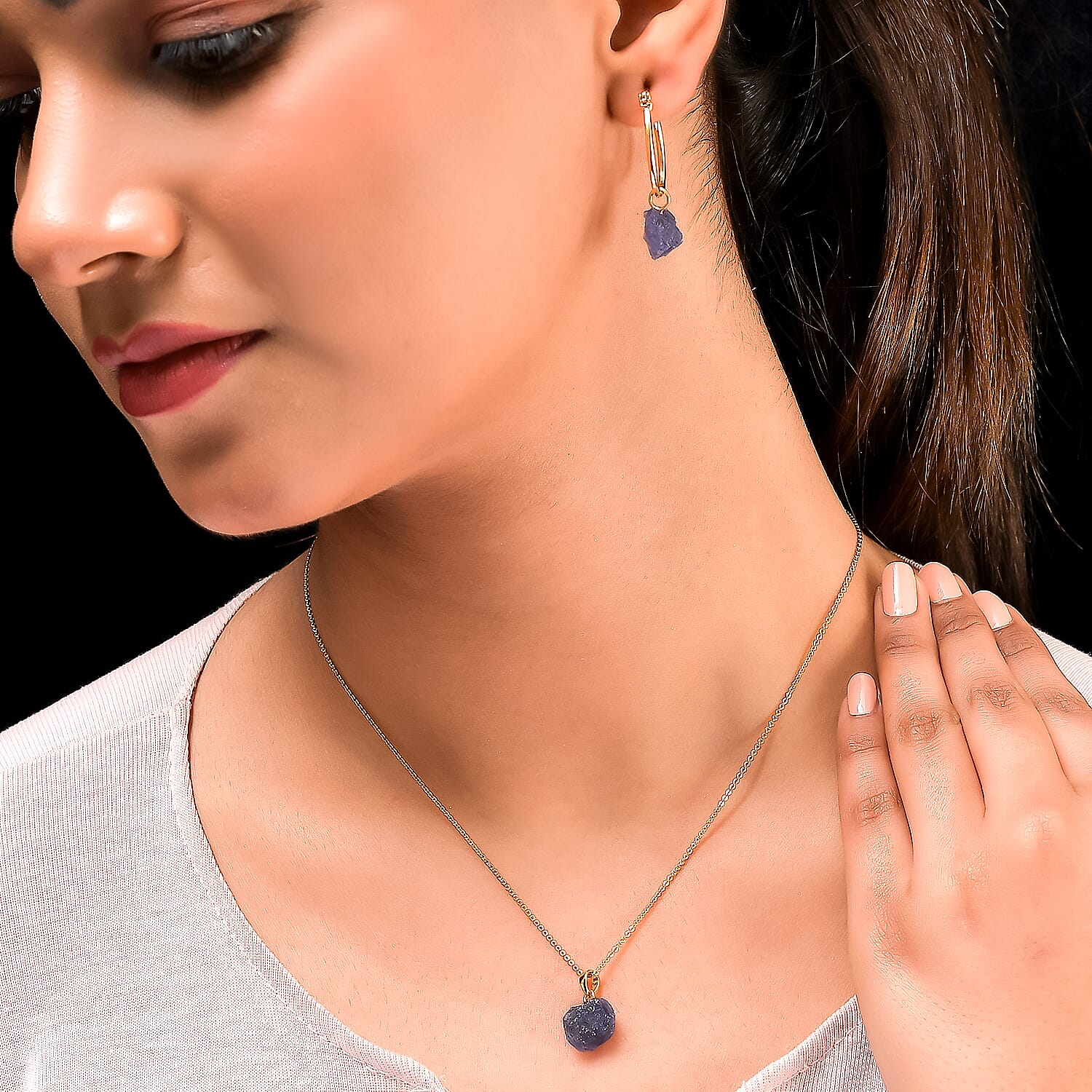 2 Piece Set - Tanzanite Pendant and Detachable Hoop Earrings with Clasp in 14K Gold Overlay Sterling Silver 12.04 Ct.