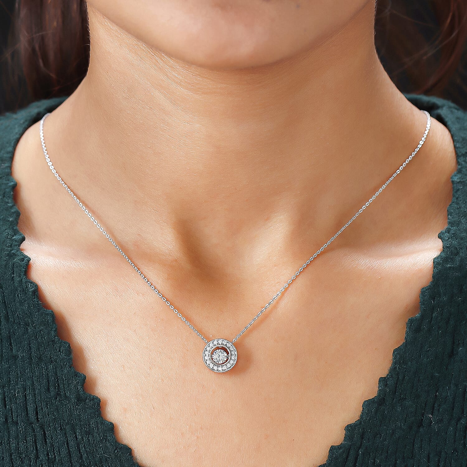 Moissanite Pendant with Chain (Size-20) in Platinum Overlay Sterling Silver