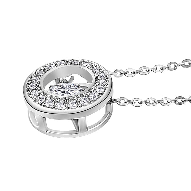 Moissanite Pendant with Chain (Size-20) in Platinum Overlay Sterling Silver