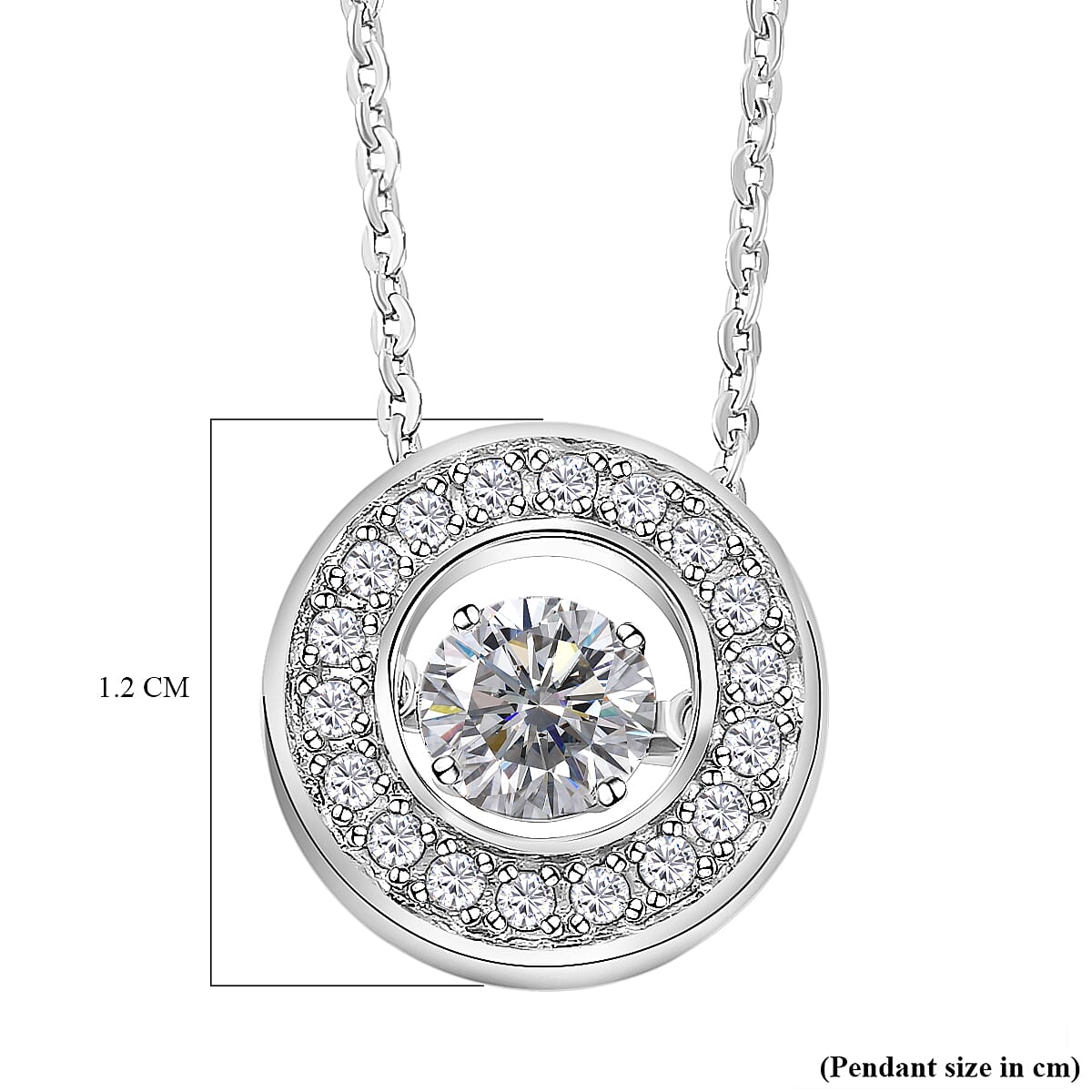 Moissanite Pendant with Chain (Size-20) in Platinum Overlay Sterling Silver