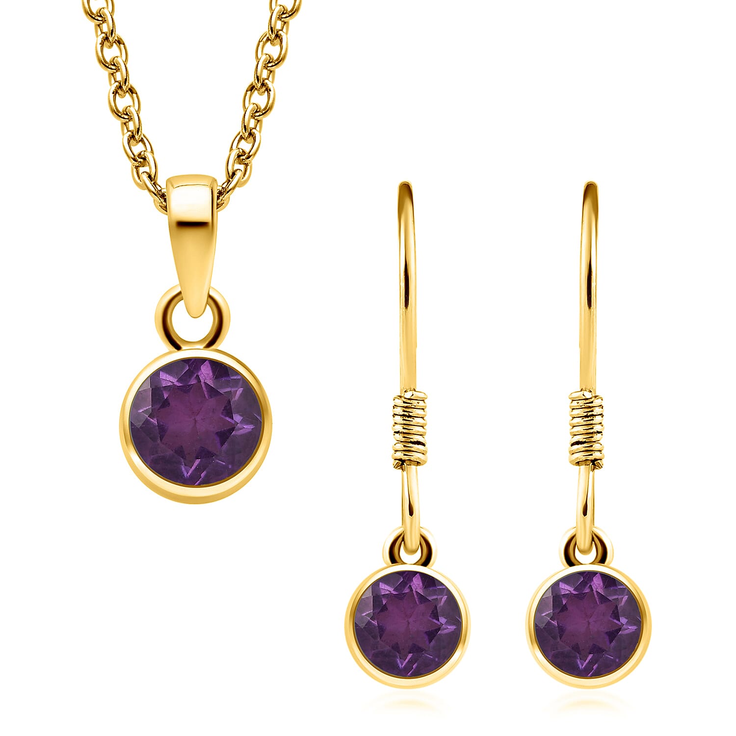 2 Piece Set - Amethyst Hook Earrings and Pendant in 14K Gold Overlay Sterling Silver with Stainless Steel Chain (Size 20) 2.90 Ct.