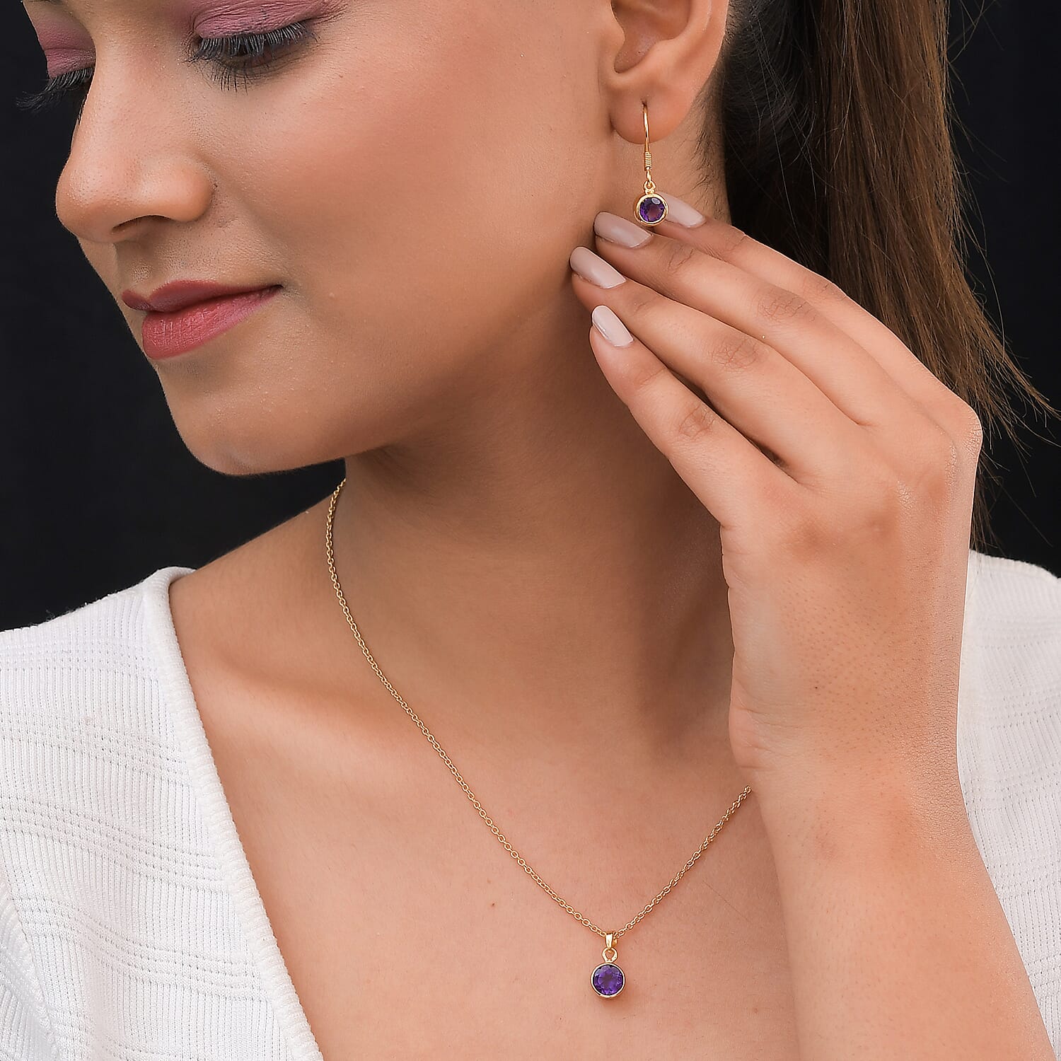 2 Piece Set - Amethyst Hook Earrings and Pendant in 14K Gold Overlay Sterling Silver with Stainless Steel Chain (Size 20) 2.90 Ct.