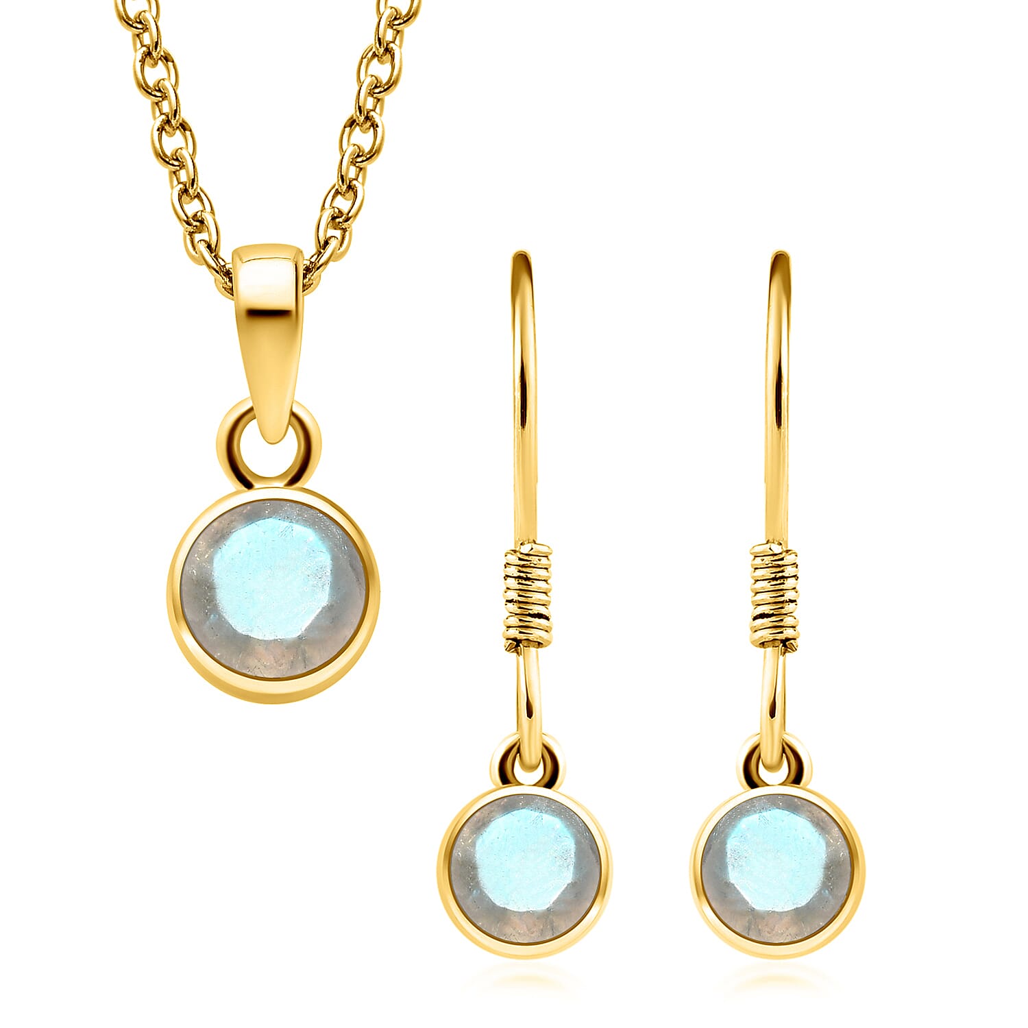 2 Piece Set - Rainbow Moonstone Pendant & Hook Earrings in 14K Gold Overlay Sterling Silver With Stainless Steel Chain ( Size 20)  2.94 Ct.
