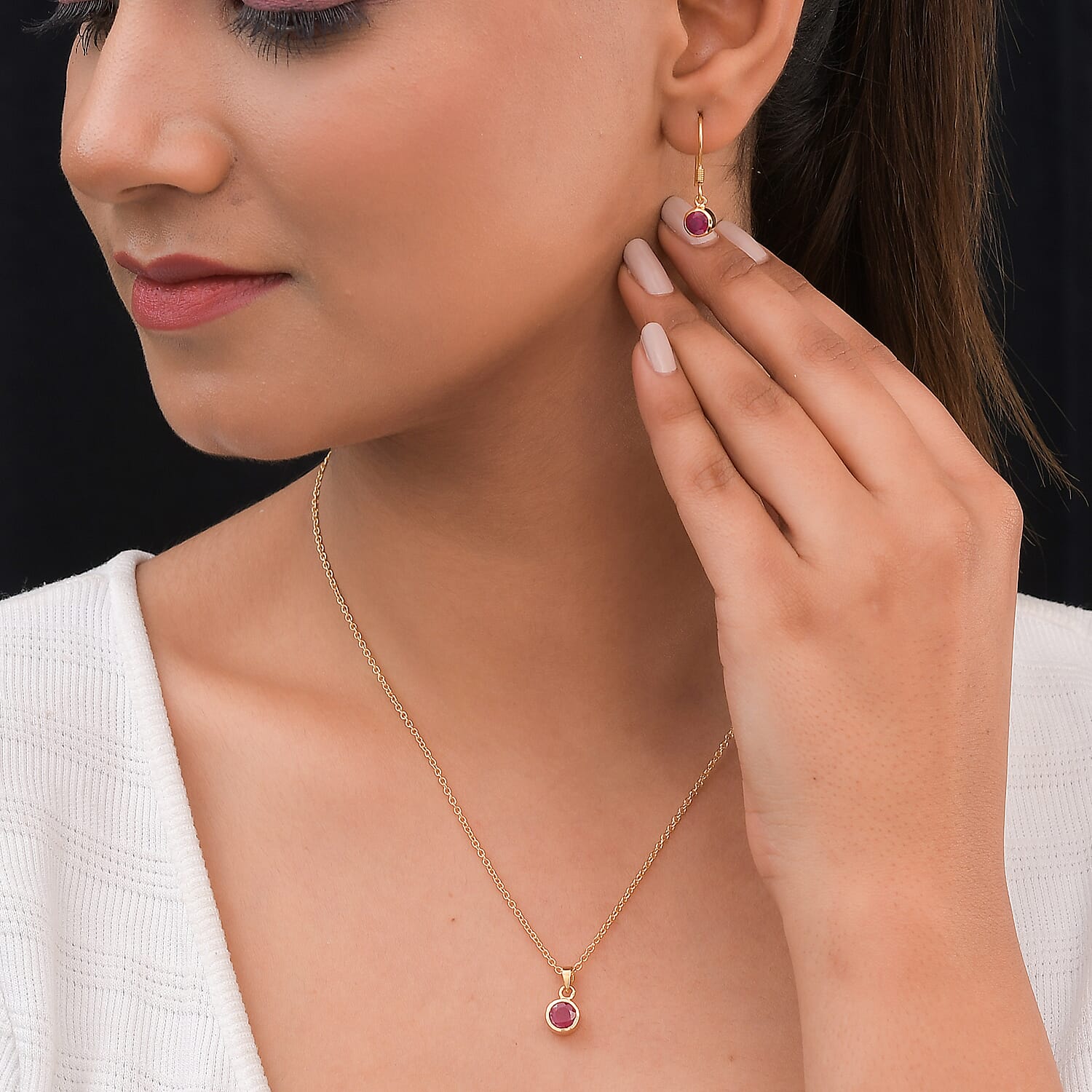 2 Piece Set - African Ruby (FF) Pendant & Hook Earrings in 14K Gold Overlay Sterling Silver With Stainless Steel Chain (Size 20) 2.94 Ct.
