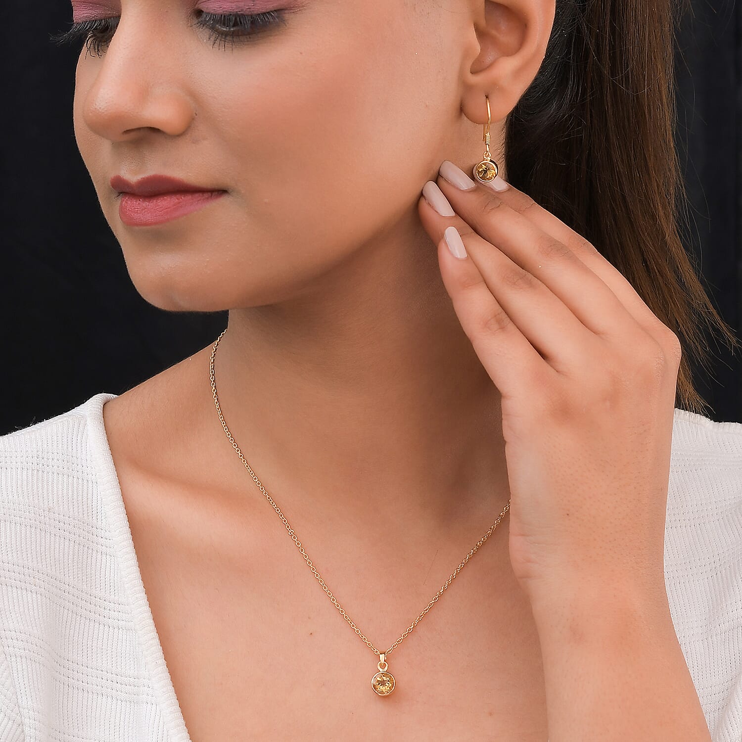 2 Piece Set - Citrine Pendant and Hook Earrings in 14K Gold Overlay Sterling Silver With Stainless Steel Chain ( Size 20), 3.11 Ct. Silver Wt. 5.58 Gms