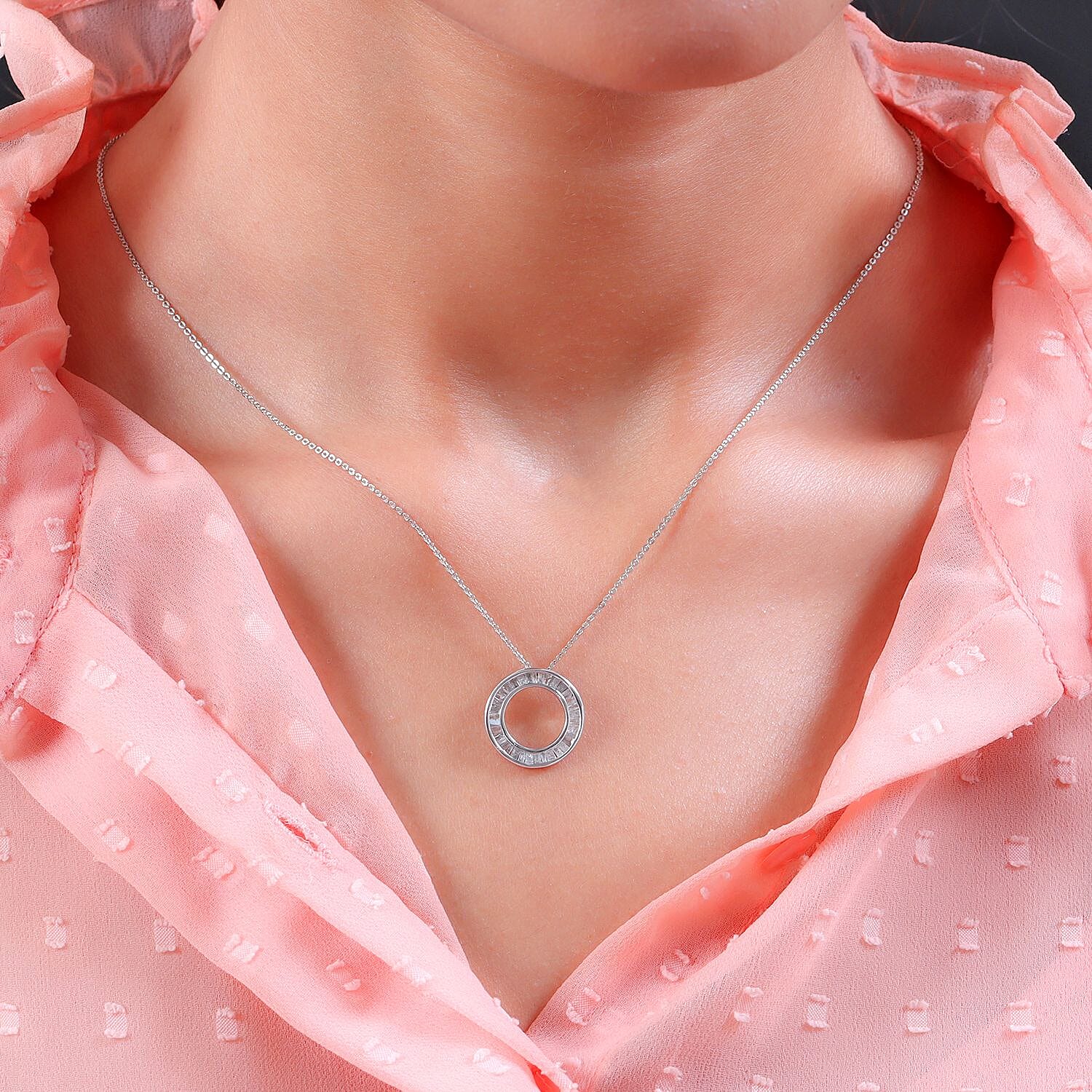 Diamond Circle of Life Pendant with Chain (Size 20) in Platinum Overlay Sterling Silver 0.49 Ct.