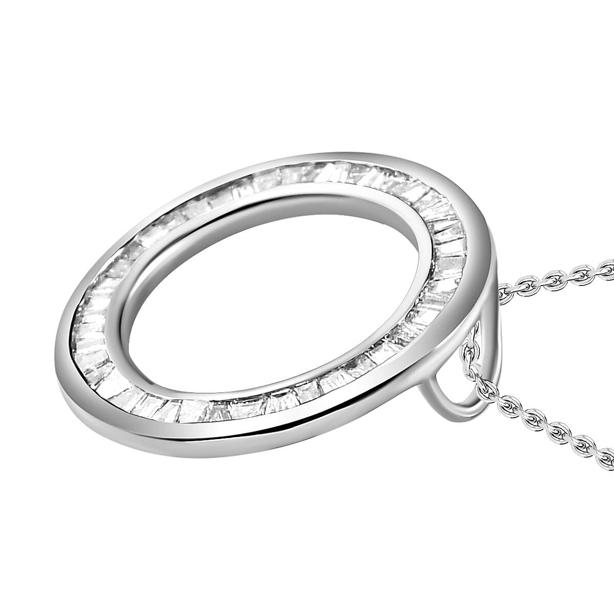 Diamond Circle of Life Pendant with Chain (Size 20) in Platinum Overlay Sterling Silver 0.49 Ct.