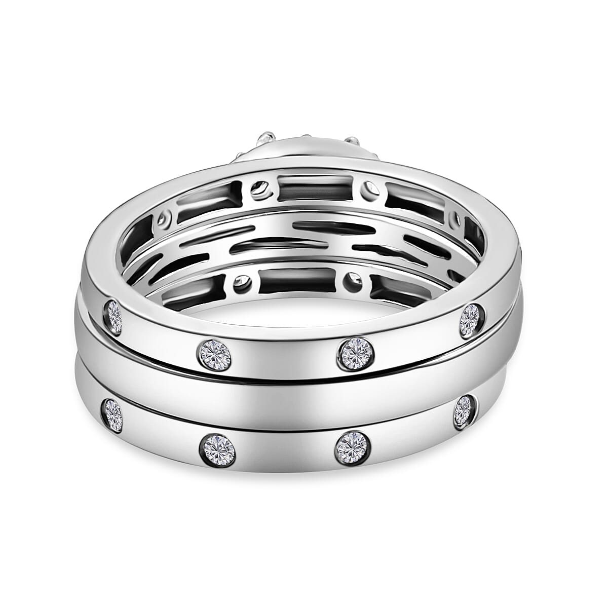 Set of 3 - Kashmir Kyanite and Natural Cambodian Zircon Ring in Platinum Overlay Sterling Silver 1.41 Ct, Silver Wt. 6.00 Gms