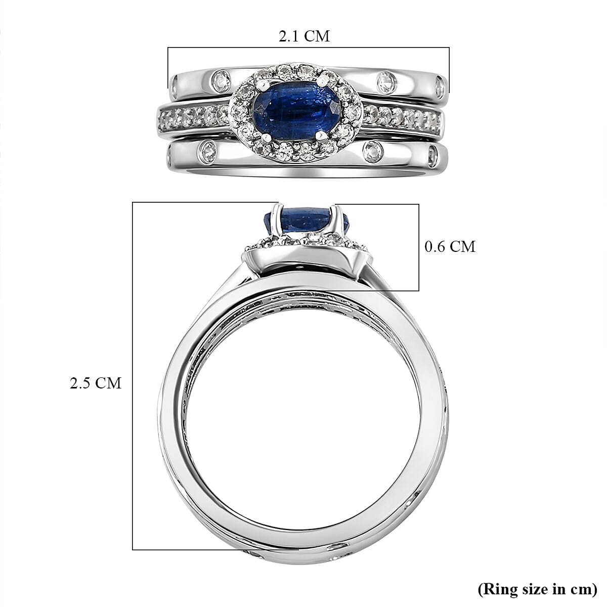 Set of 3 - Kashmir Kyanite and Natural Cambodian Zircon Ring in Platinum Overlay Sterling Silver 1.41 Ct, Silver Wt. 6.00 Gms