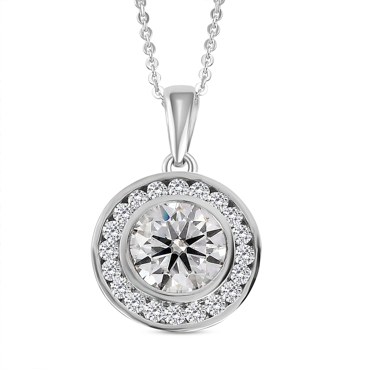 Moissanite Pendant With Chain (Size 20) in Platinum Overlay Sterling Silver 2.27 Ct.