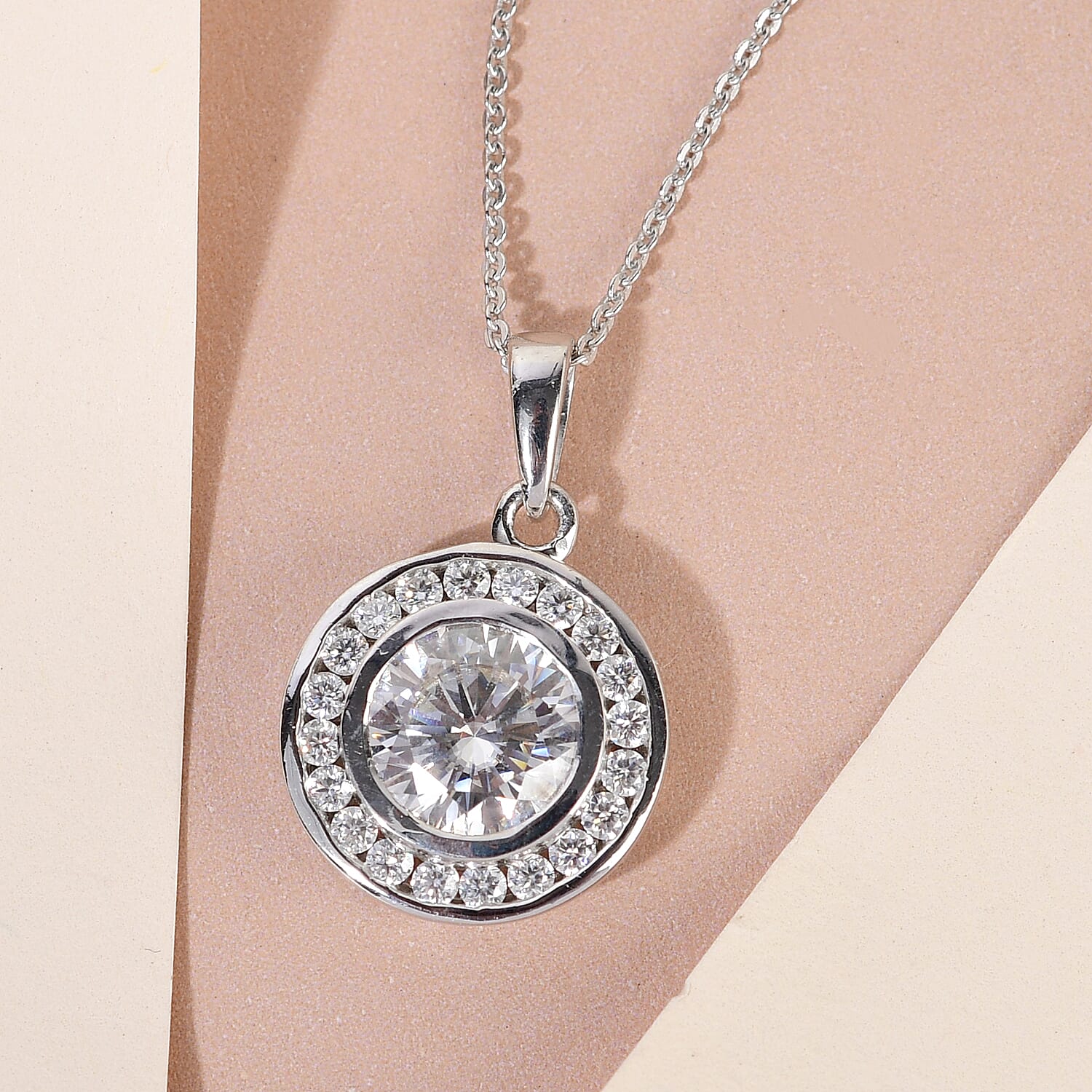 Moissanite Pendant With Chain (Size 20) in Platinum Overlay Sterling Silver 2.27 Ct.