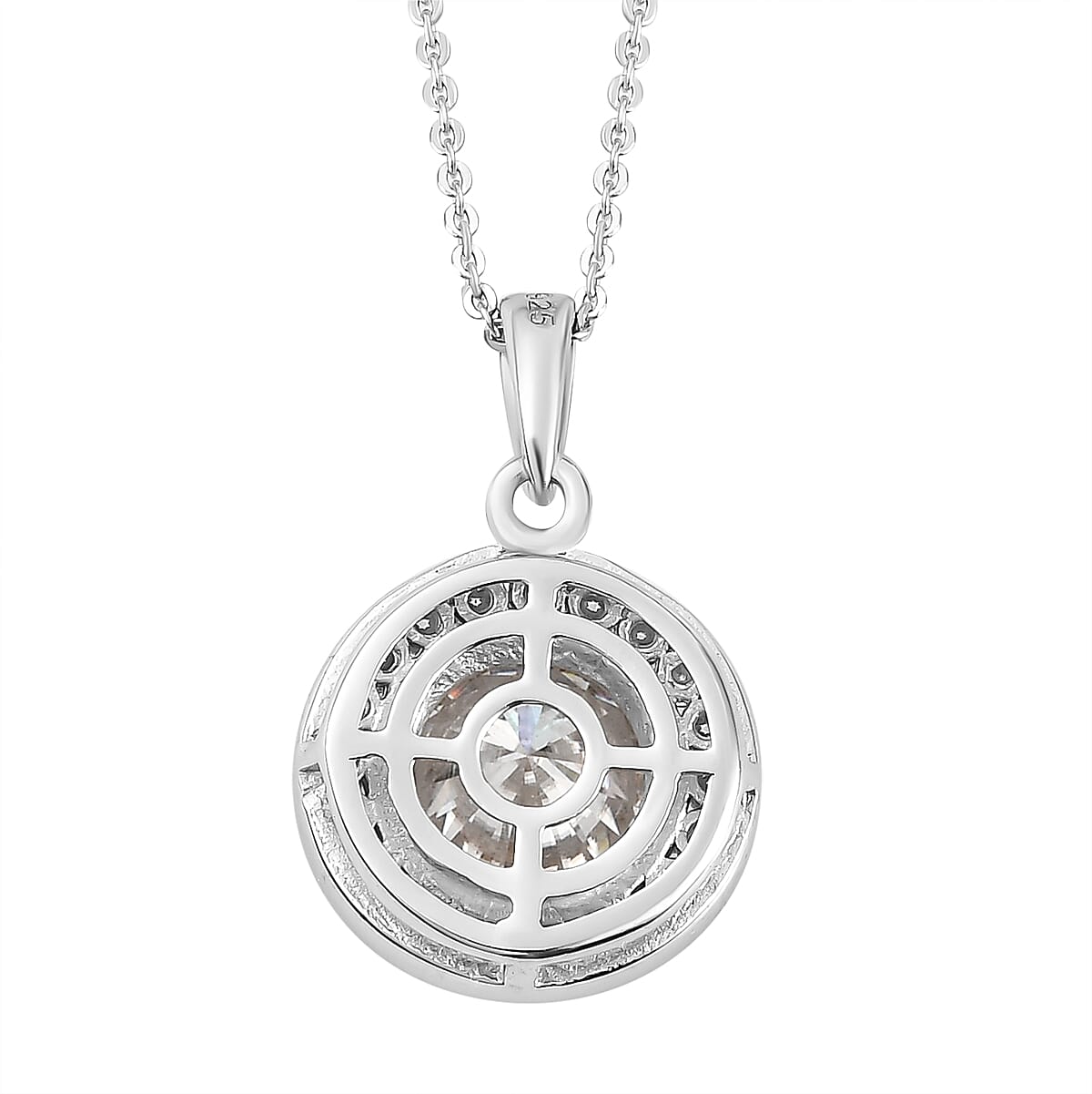 Moissanite Pendant With Chain (Size 20) in Platinum Overlay Sterling Silver 2.27 Ct.