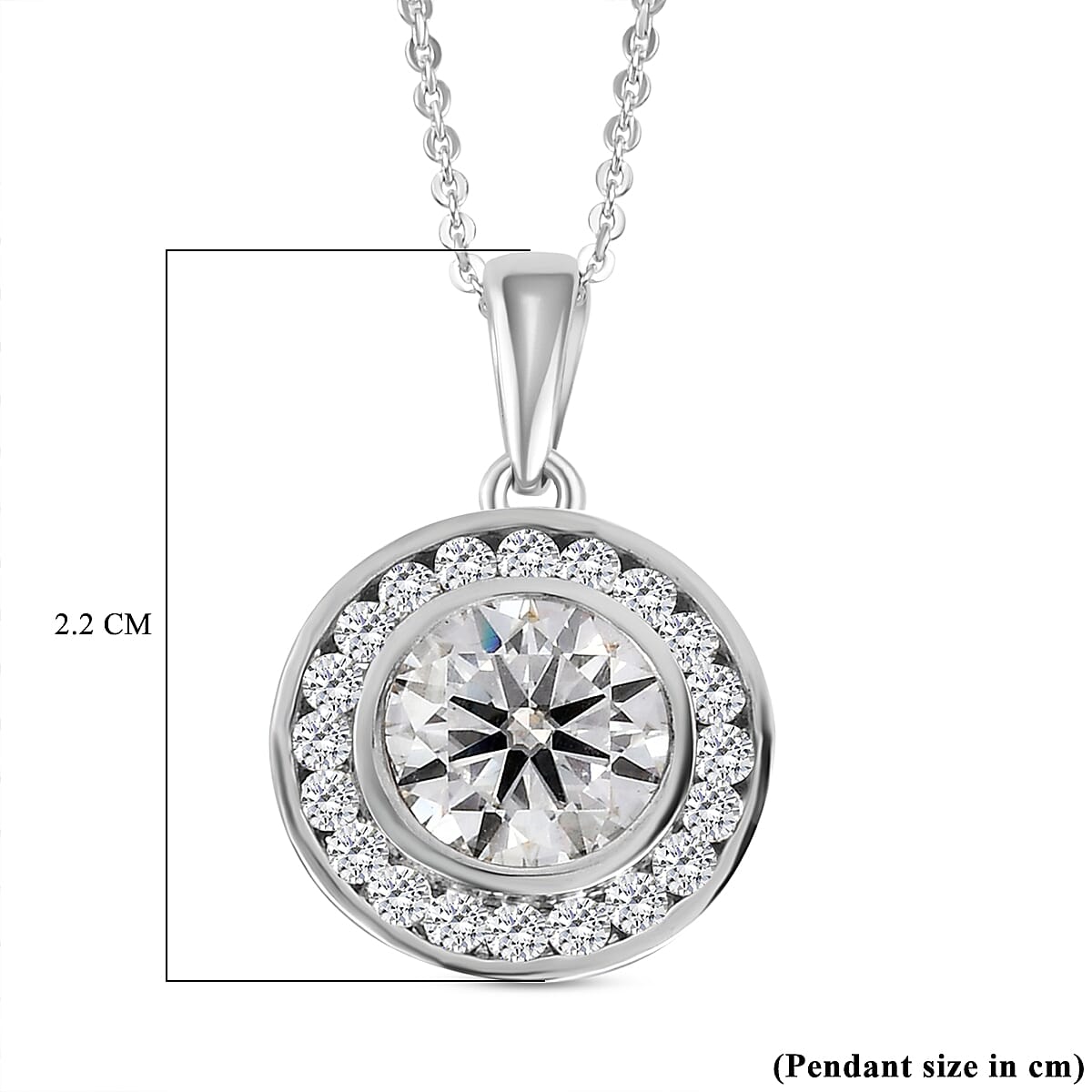 Moissanite Pendant With Chain (Size 20) in Platinum Overlay Sterling Silver 2.27 Ct.