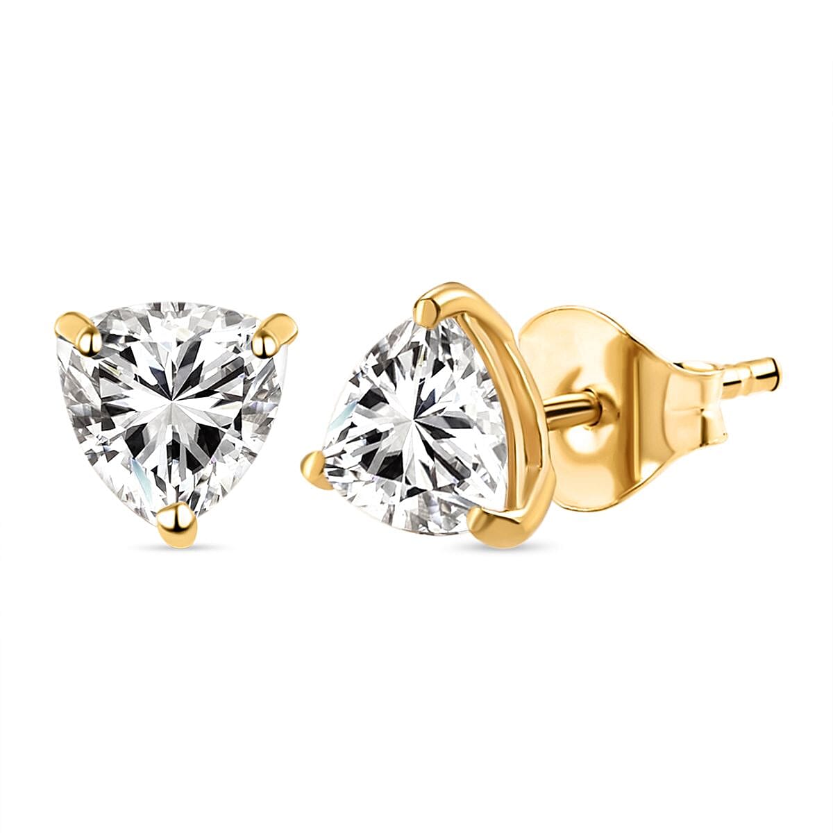 Set of 4 - ELANZA Simulated Diamond Stud Earrings (with Push Back) in 14K Gold Overlay Sterling Silver