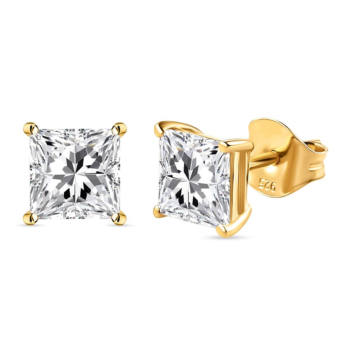 Set of 4 - ELANZA Simulated Diamond Stud Earrings (with Push Back) in 14K Gold Overlay Sterling Silver
