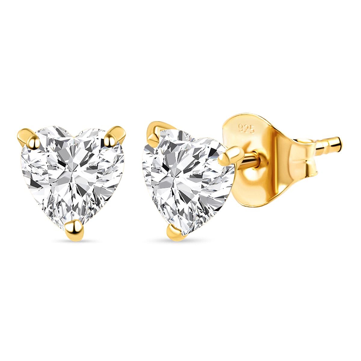 Set of 4 - ELANZA Simulated Diamond Stud Earrings (with Push Back) in 14K Gold Overlay Sterling Silver