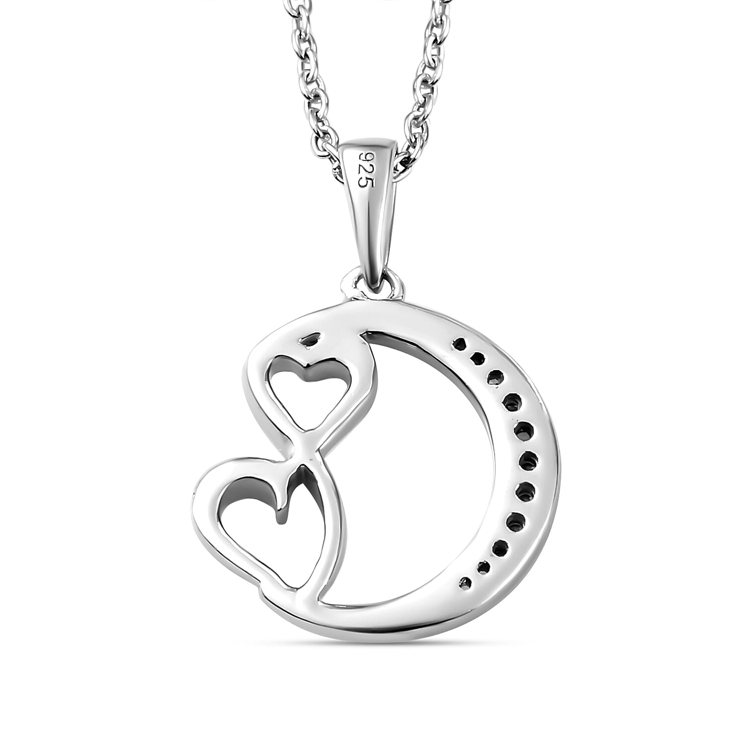 ELANZA Simulated Diamond Moon Pendant And Chain ( Size 20) in Two Tone Overlay Sterling Silver