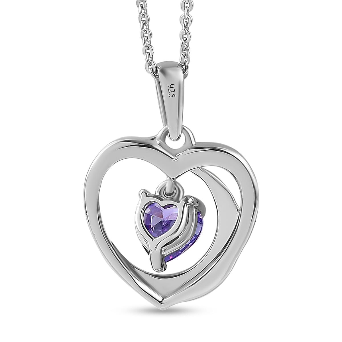 Simulated Amethyst Heart Pendant with Chain (Size 20) in Platinum and Yellow Gold Overlay Sterling Silver