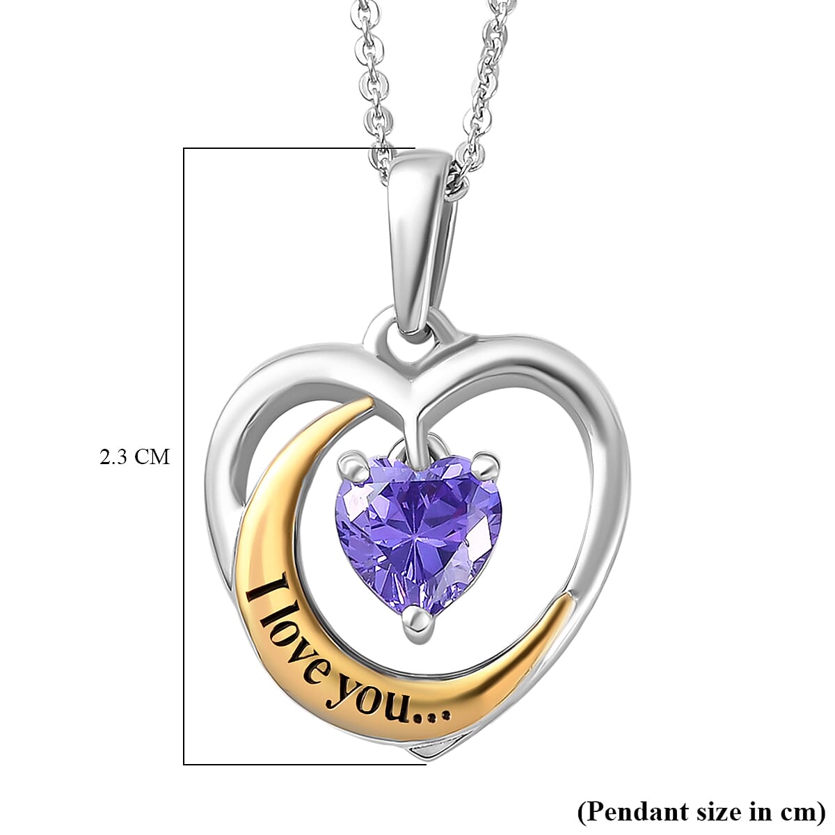 Simulated Amethyst Heart Pendant with Chain (Size 20) in Platinum and Yellow Gold Overlay Sterling Silver