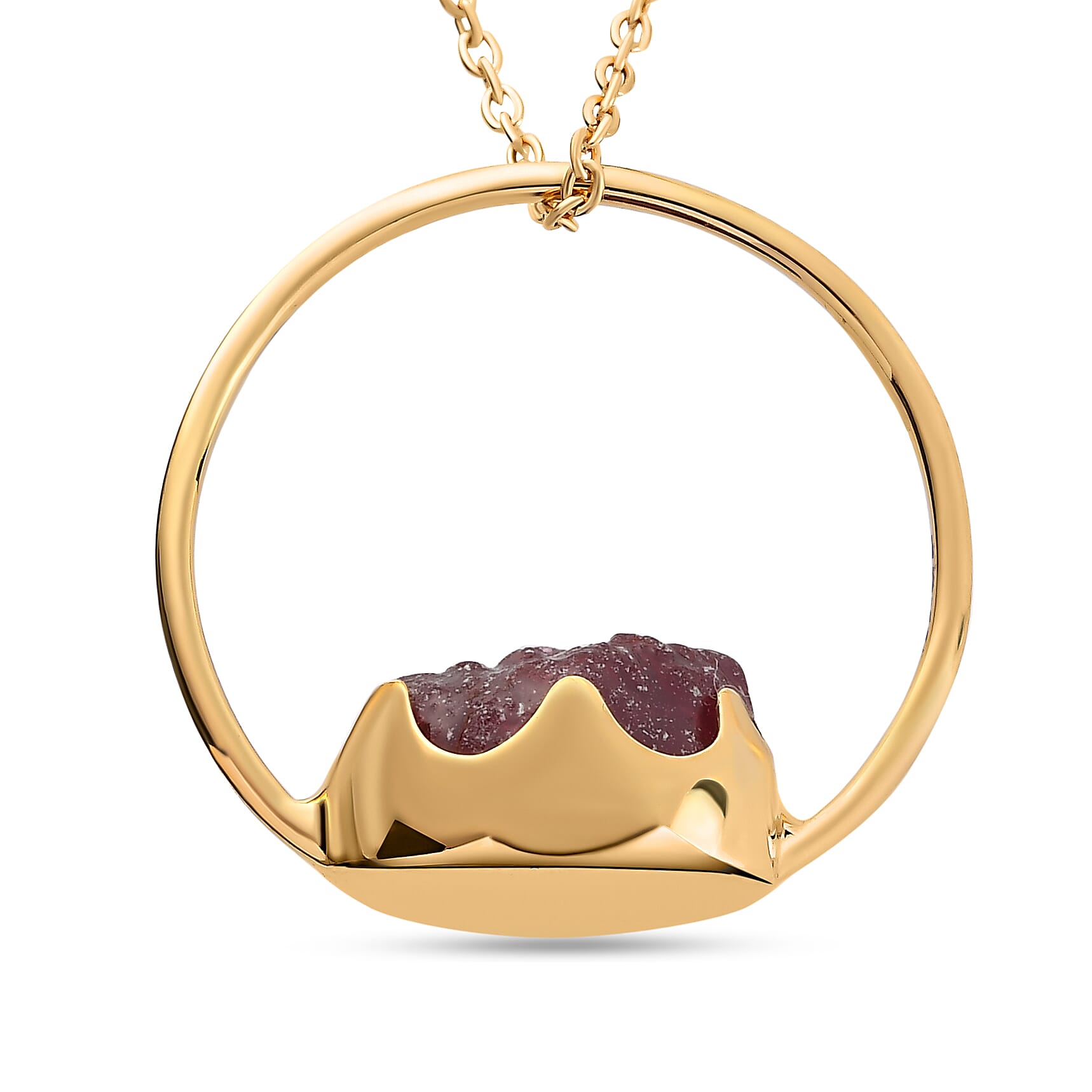 African Ruby (FF) Circle Pendant with Chain (Size 20) in 14K Gold Overlay Sterling Silver 14.44 Ct.