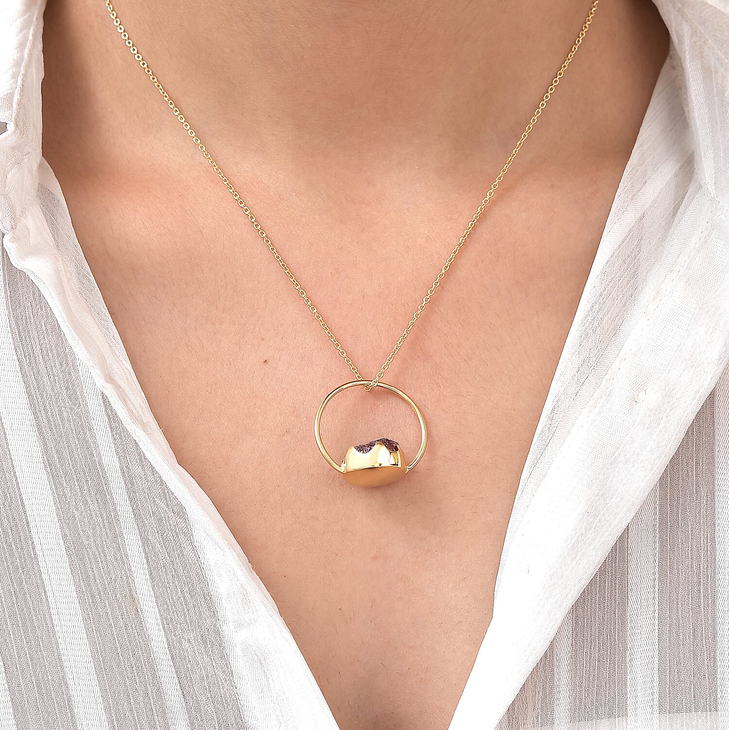 African Ruby (FF) Circle Pendant with Chain (Size 20) in 14K Gold Overlay Sterling Silver 14.44 Ct.