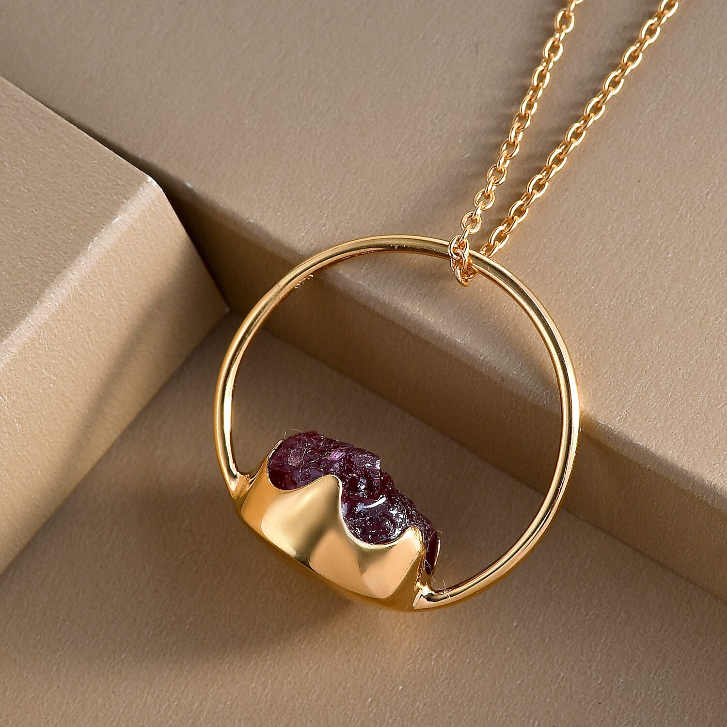 African Ruby (FF) Circle Pendant with Chain (Size 20) in 14K Gold Overlay Sterling Silver 14.44 Ct.